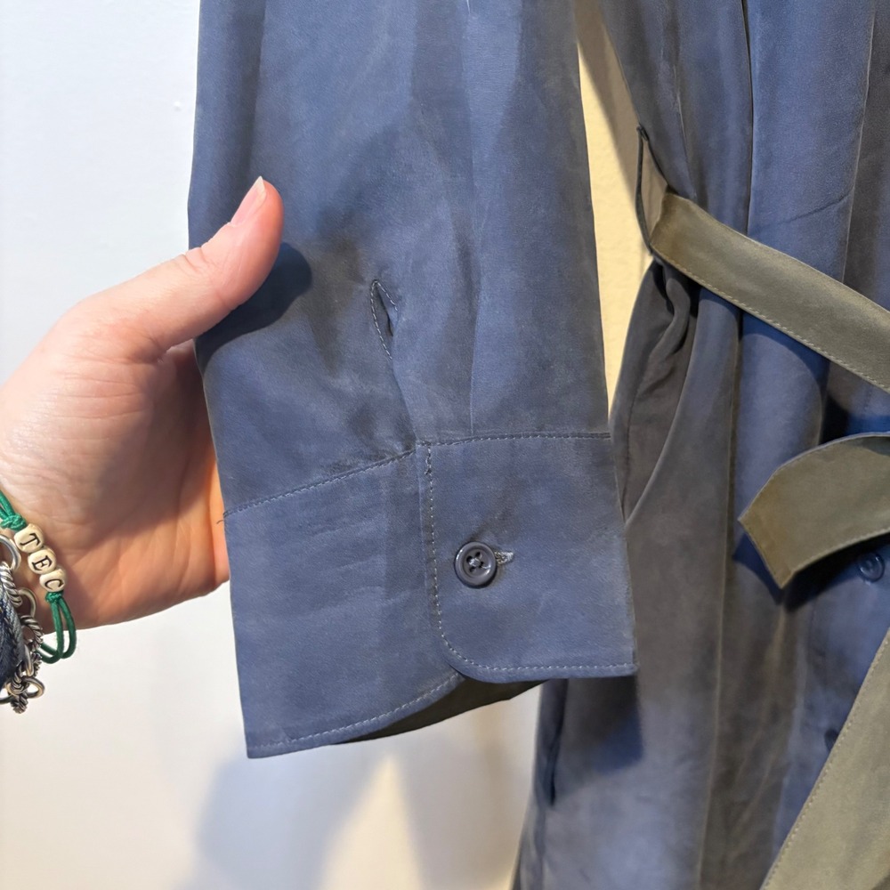 Emporio Armani 100% Silk Womens Shirt Dress Sz 36 Blue Green Button Front Belted - Picture 7 of 11